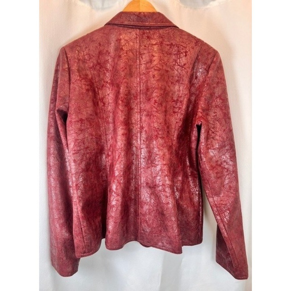 Bamboo Traders Faux Leather Blazer Jacket Womens Size L Red Distressed Y2K - Picture 2 of 9